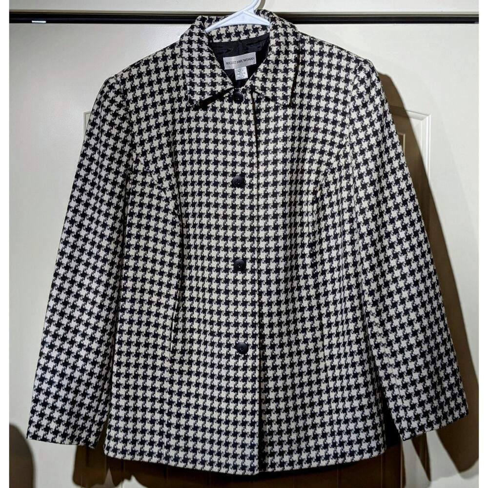 VTG August Max Woman Black/White Houndstooth Button Front Lined Jacket Sz 12W